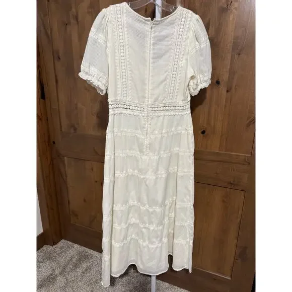 Sweet Baby Jamie by Jamie Mizrahi lace embroidered dress, Ivory, Large Preowned - Picture 2 of 6